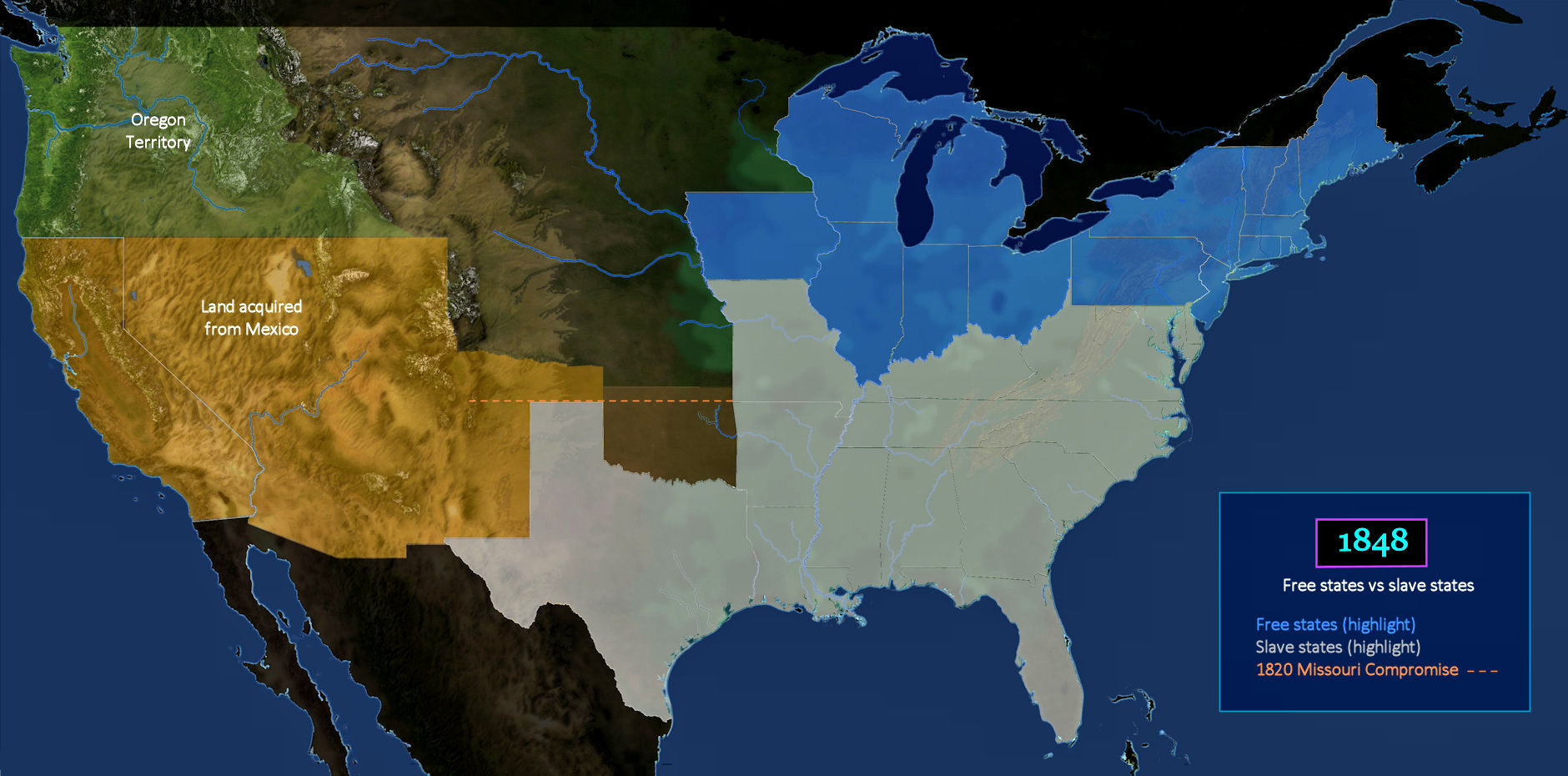Balance of Free vs Slave states, 1848 map